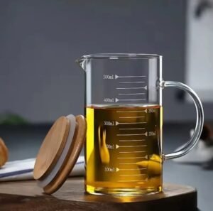 Tasse à mesure en verre résistant à la chaleur avec couvercle en bamboo hermétique – Image 2