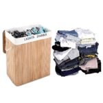 Panier à linge pliable en bambou 2 sections – Image 3