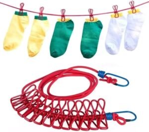 Corde à linge élastique avec de 2 crochets et 12 pinces - Image 2