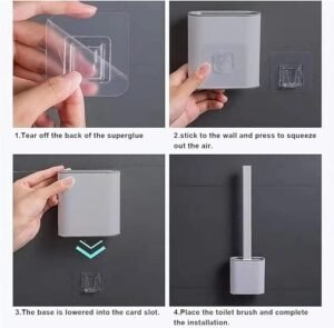 Brosse nettoyage toilette en silicone avec support mural auto-adhésive – Image 8