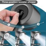 Pommeau de douche haute pression avec 4 modes, interrupteur d'arrêt et tête hydromassage.... - Image 3