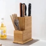 Porte-couteau en bambou multifonctions pour cuisine