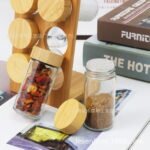 Porte-épices en bois bambou avec 6 pots en verre – Organisateur cuisine élégant et pratique - Image 2