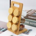 Porte-épices en bois bambou avec 6 pots en verre – Organisateur cuisine élégant et pratique