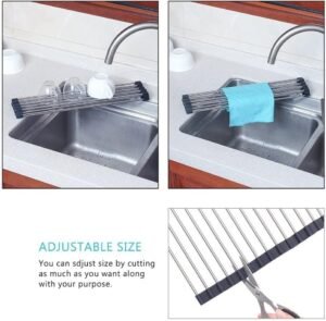 Égouttoir à Vaisselle Enroulable Pliable en Acier Inoxydable – Image 4