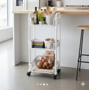 Chariot de rangement 3 niveaux en PVC avec roulettes multifonctions