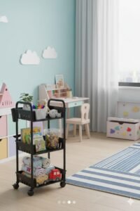 Chariot de rangement 3 niveaux en PVC avec roulettes multifonctions – Image 5