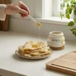 Pot à Miel en Céramique Blanche avec Couvercle en Bambou et Cuillère - Image 3