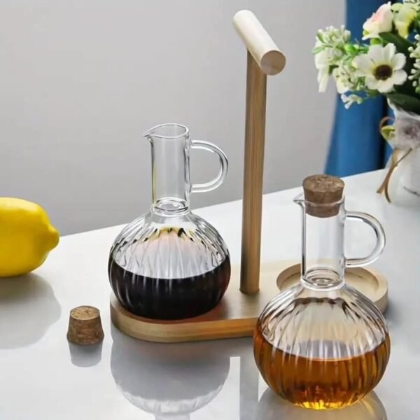 Set de 2 bouteilles 500ml en verre avec support en bambou