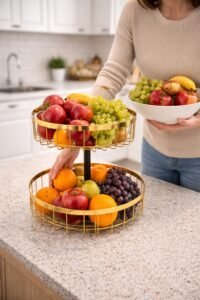 Panier à fruit à deux niveaux moderne et pratique – Image 4