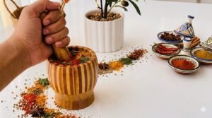 Mortier et Pilon en Bambou Rayé